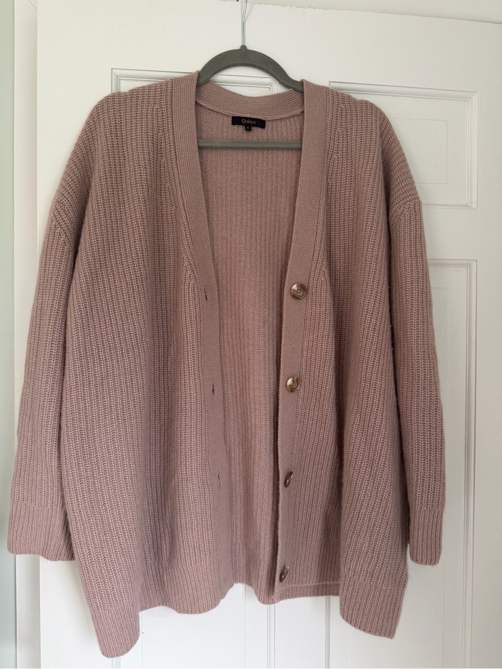 Quince Mauve Button-Front Ribbed Cardigan
